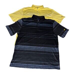 Jack Nicklaus Golf Polo Shirts Lot L Black‎ Yellow Striped Performance 2-Pack